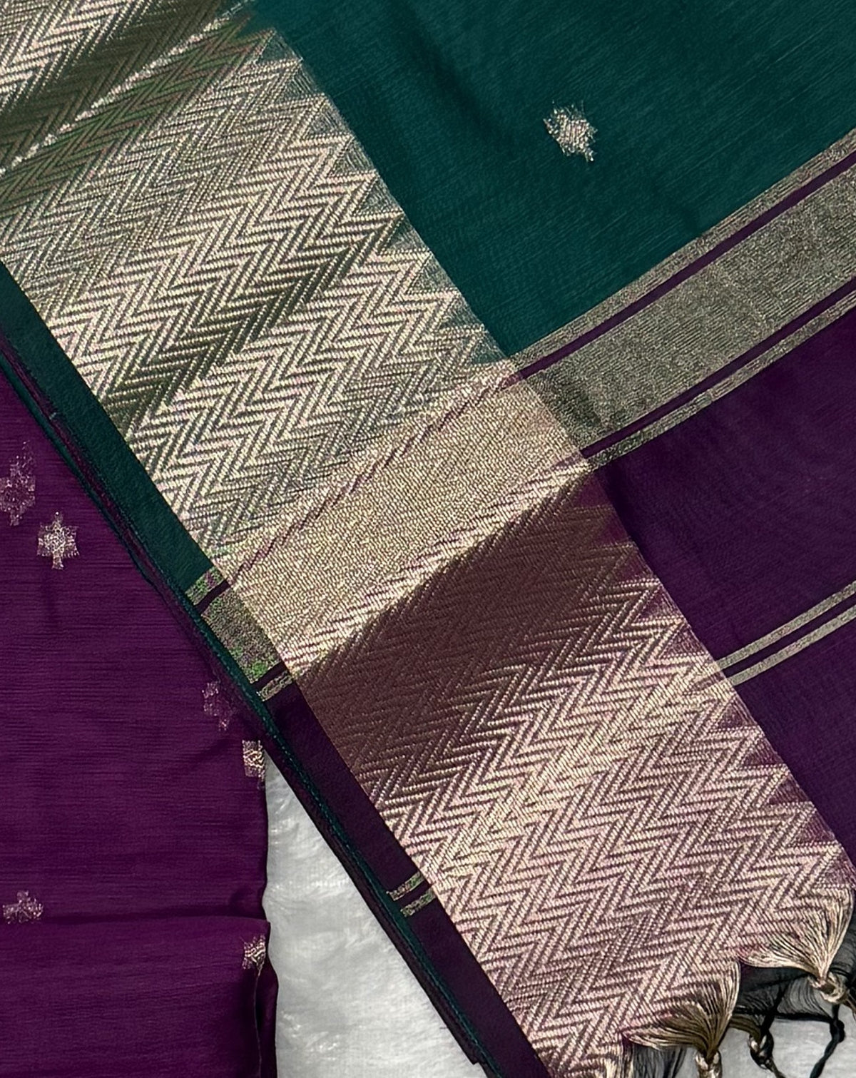 Maheswari - Cotton Silk - Purple Green Butti