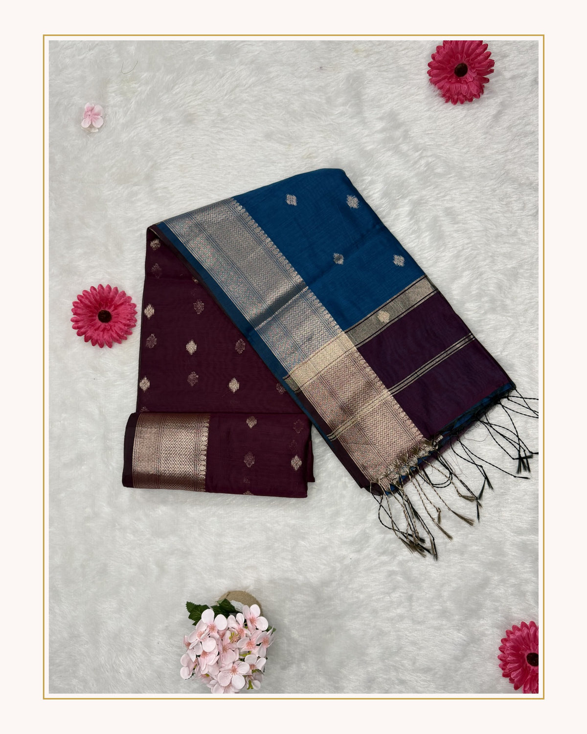 Maheswari - Cotton Silk - Maroon Blue Butti