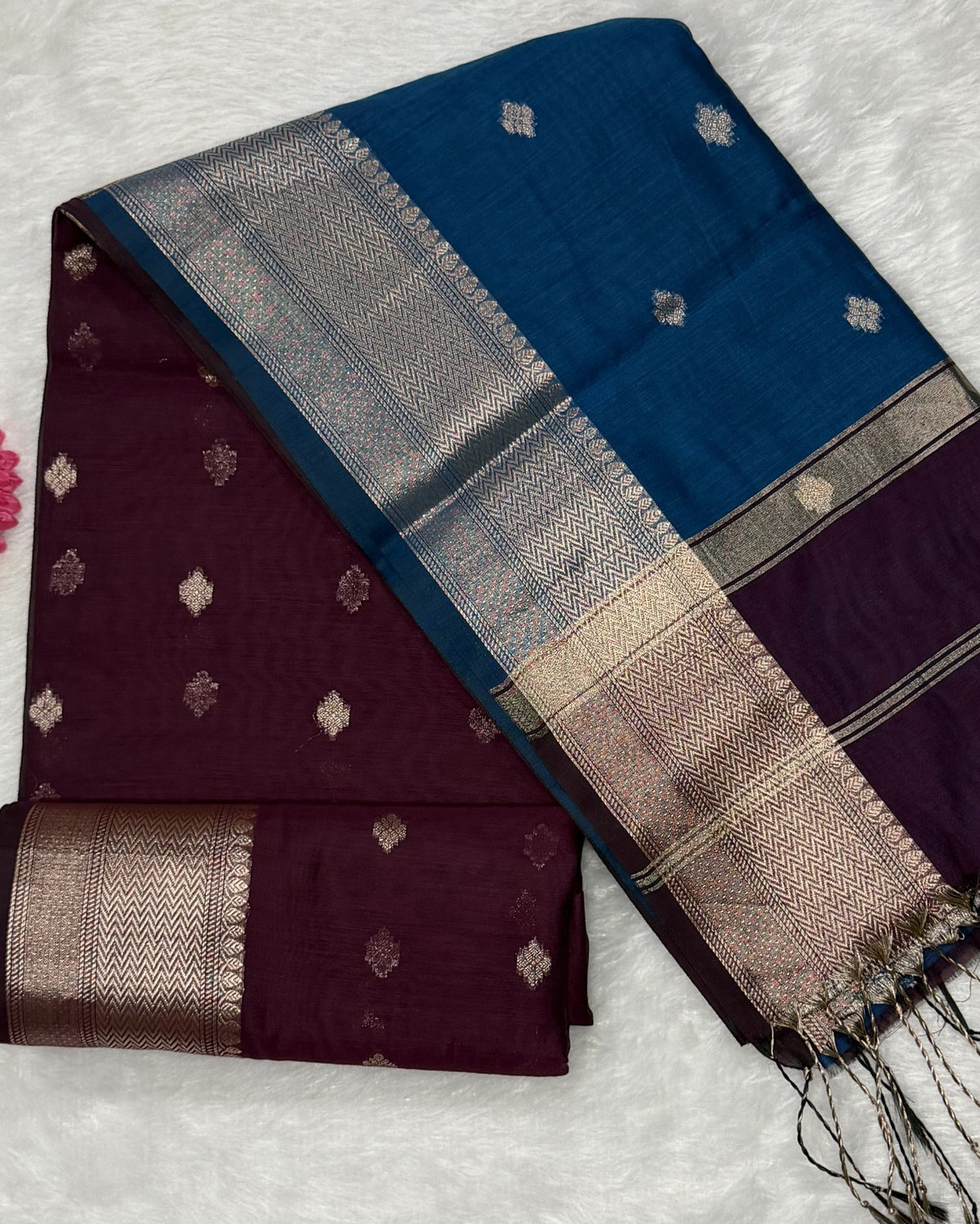 Maheswari - Cotton Silk - Maroon Blue Butti