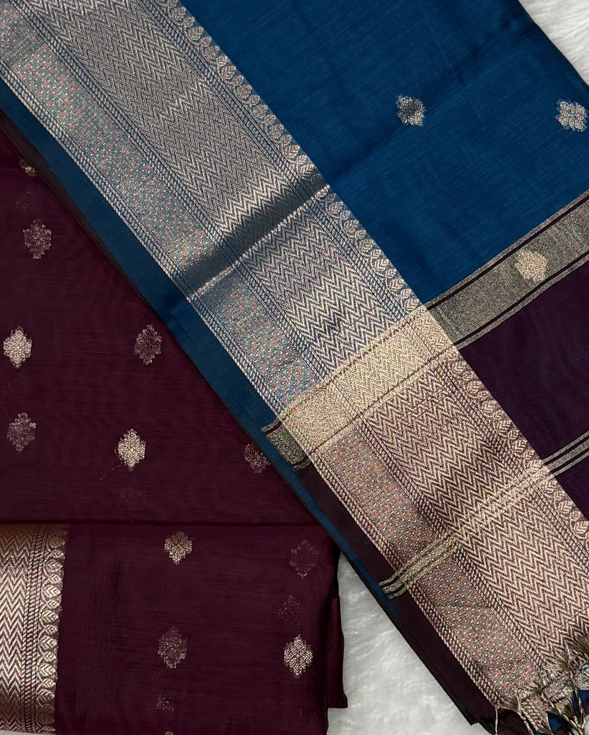 Maheswari - Cotton Silk - Maroon Blue Butti