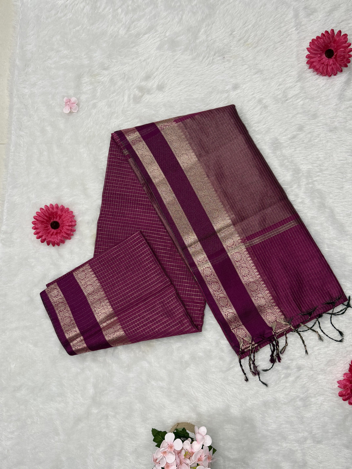 Maheshwari - Cotton Silk - Dark Pink checks