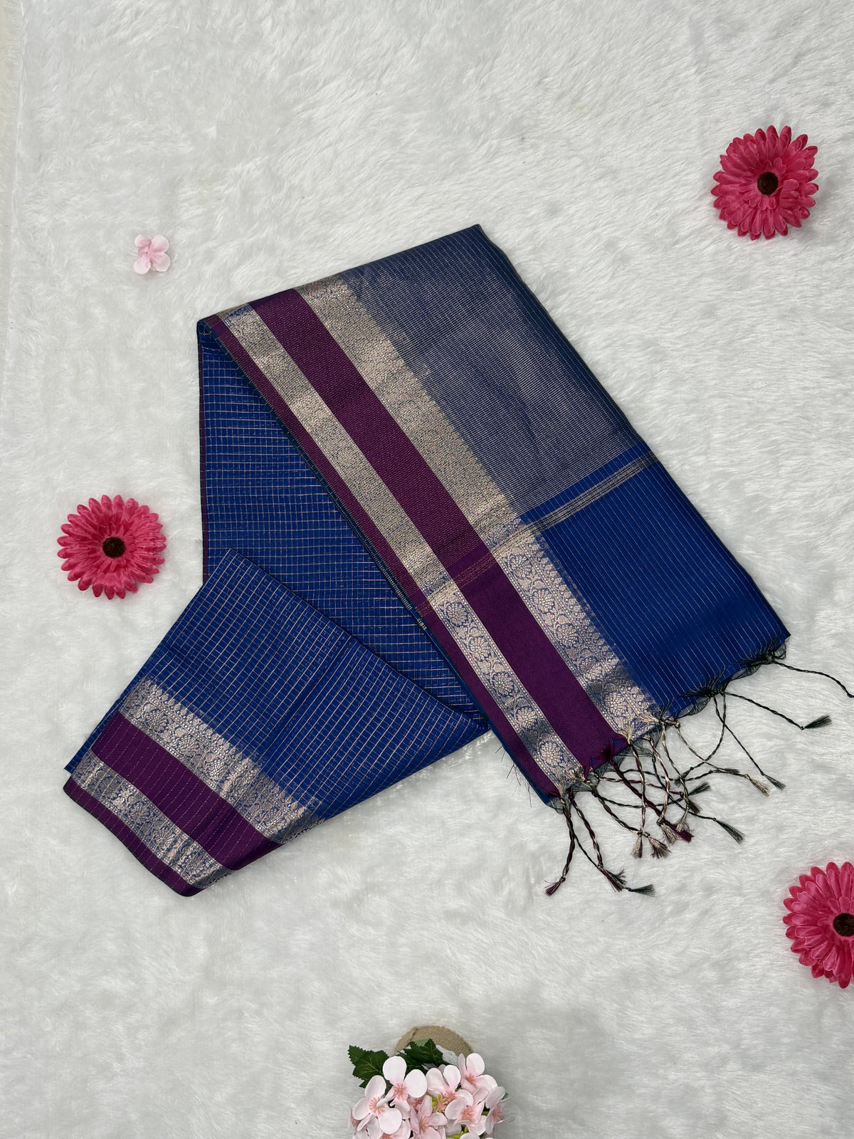 Maheshwari - Cotton Silk - Dark Blue Checks