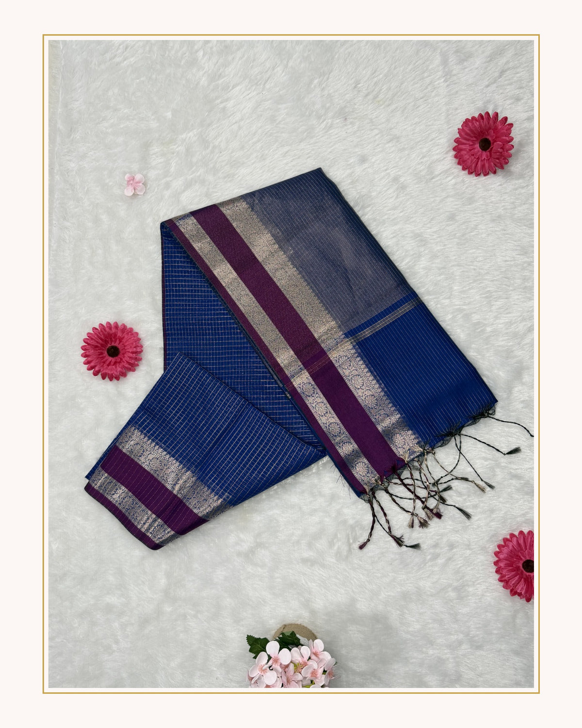 Maheshwari - Cotton Silk - Dark Blue Checks