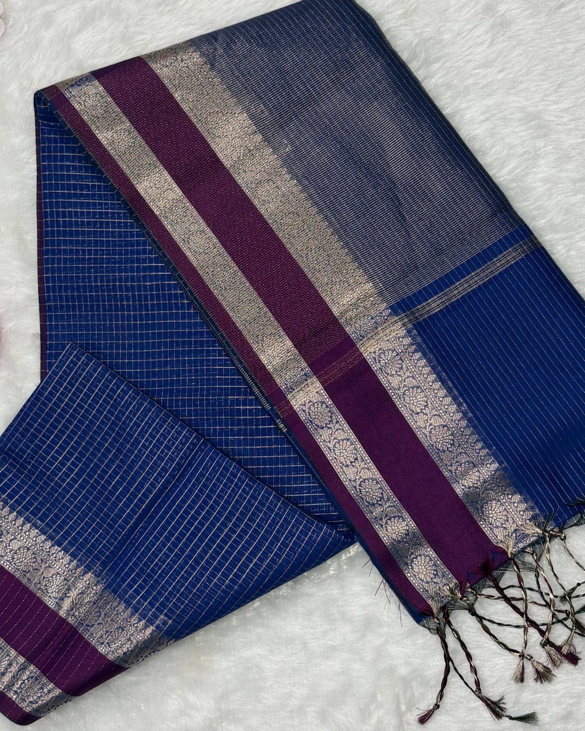 Maheshwari - Cotton Silk - Dark Blue Checks