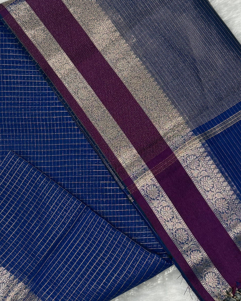 Maheshwari - Cotton Silk - Dark Blue Checks