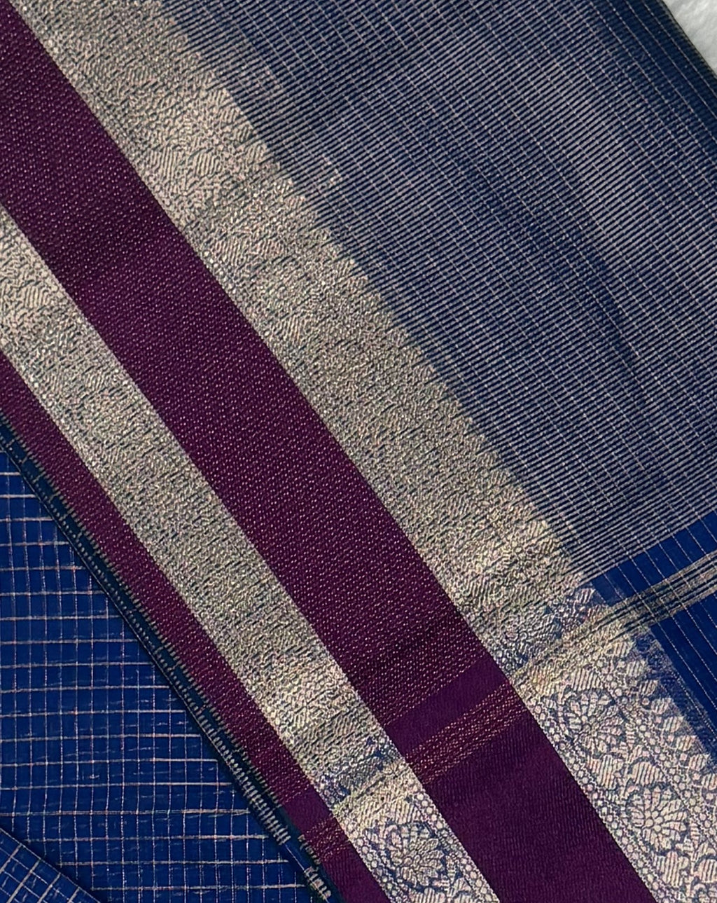 Maheshwari - Cotton Silk - Dark Blue Checks