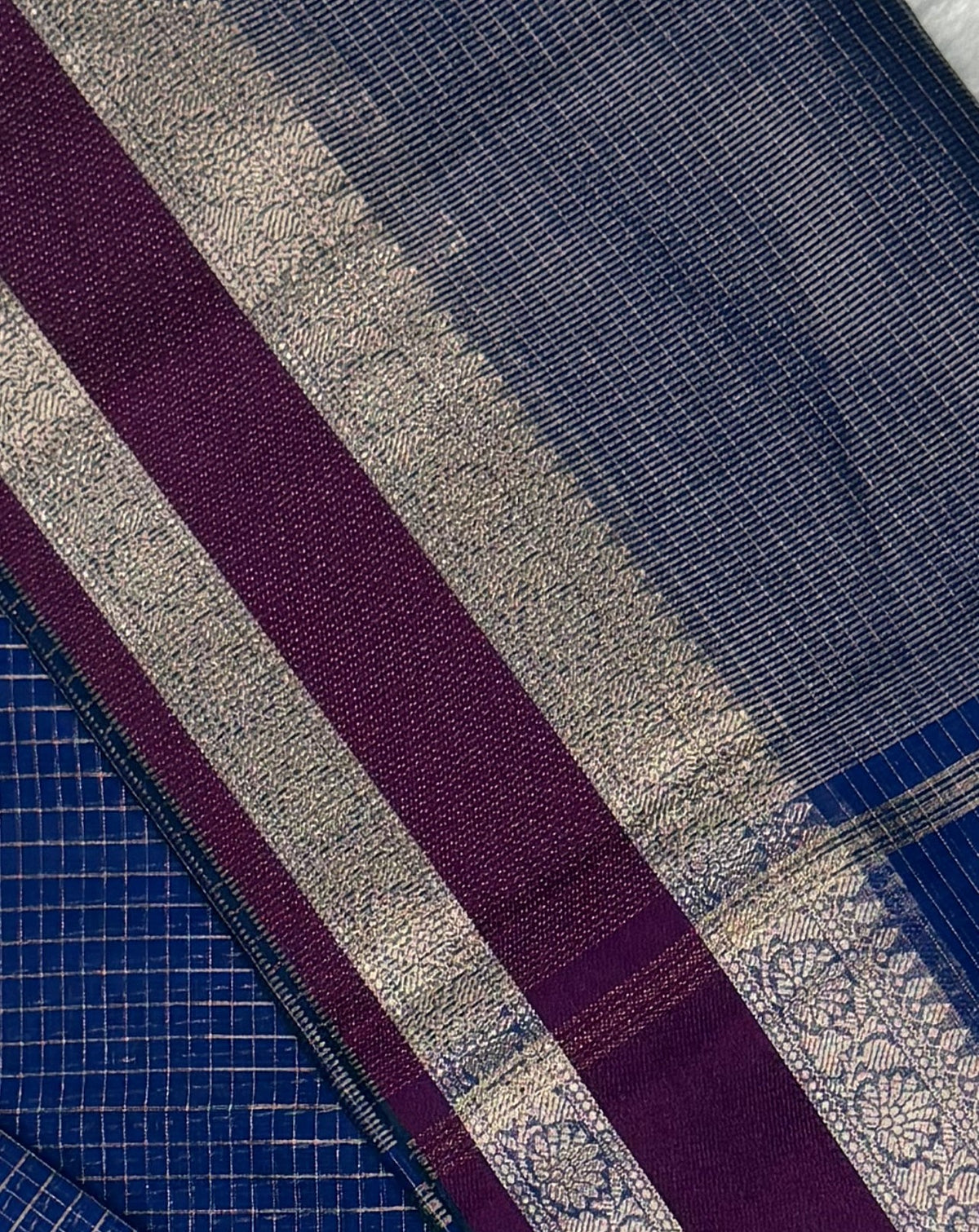 Maheshwari - Cotton Silk - Dark Blue Checks