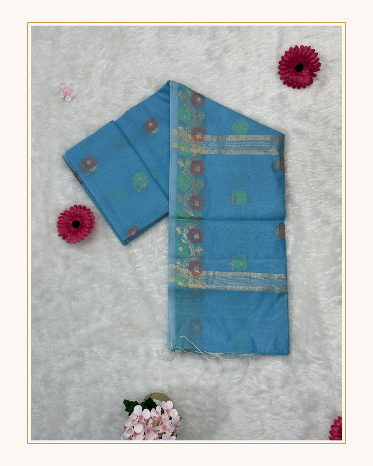 Maheswari - Cotton Silk - Light Blue Kali Butta