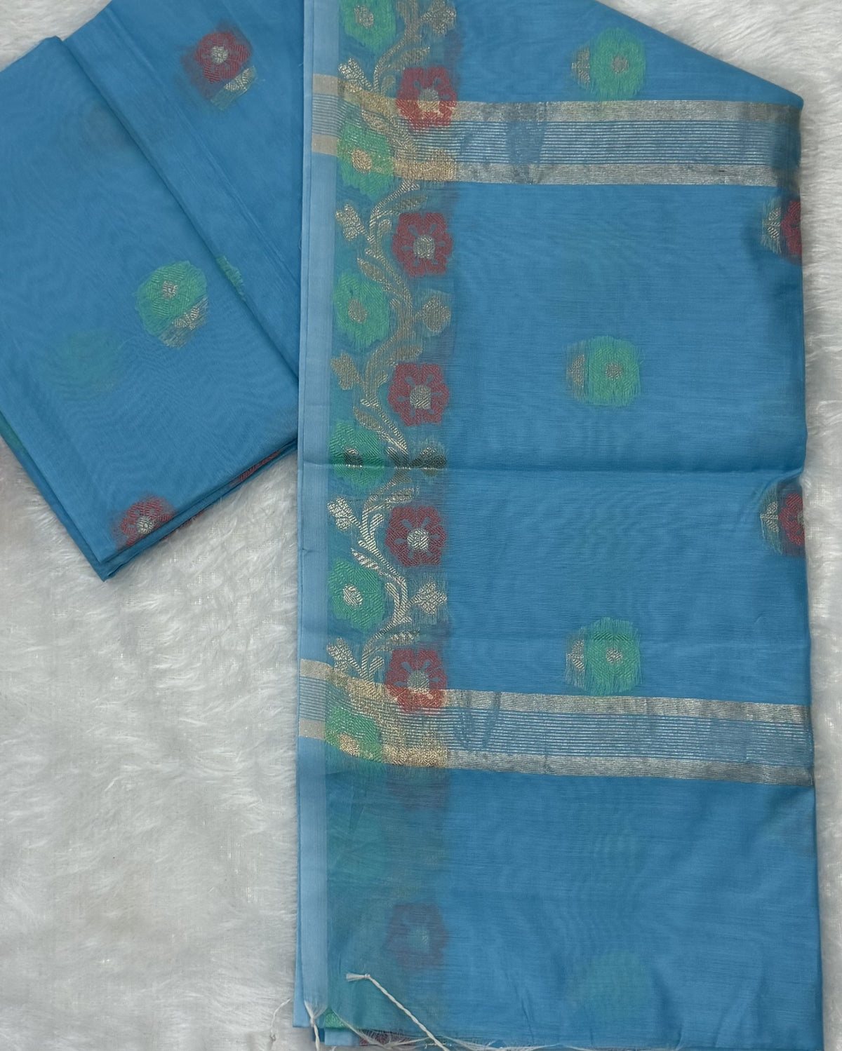 Maheswari - Cotton Silk - Light Blue Kali Butta