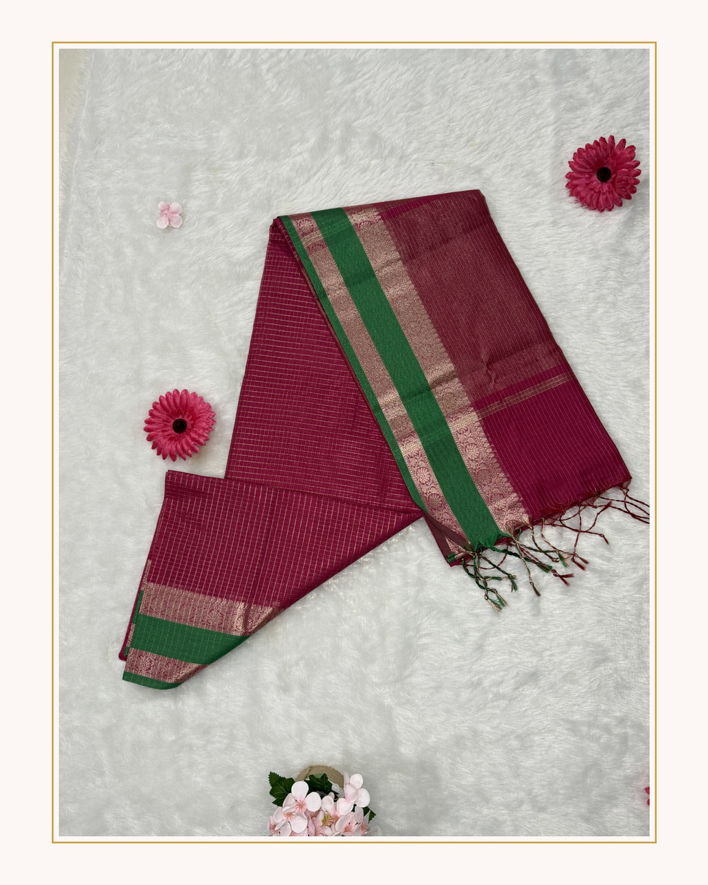 Maheswari - Cotton Silk - Pink Green D Checks Zari