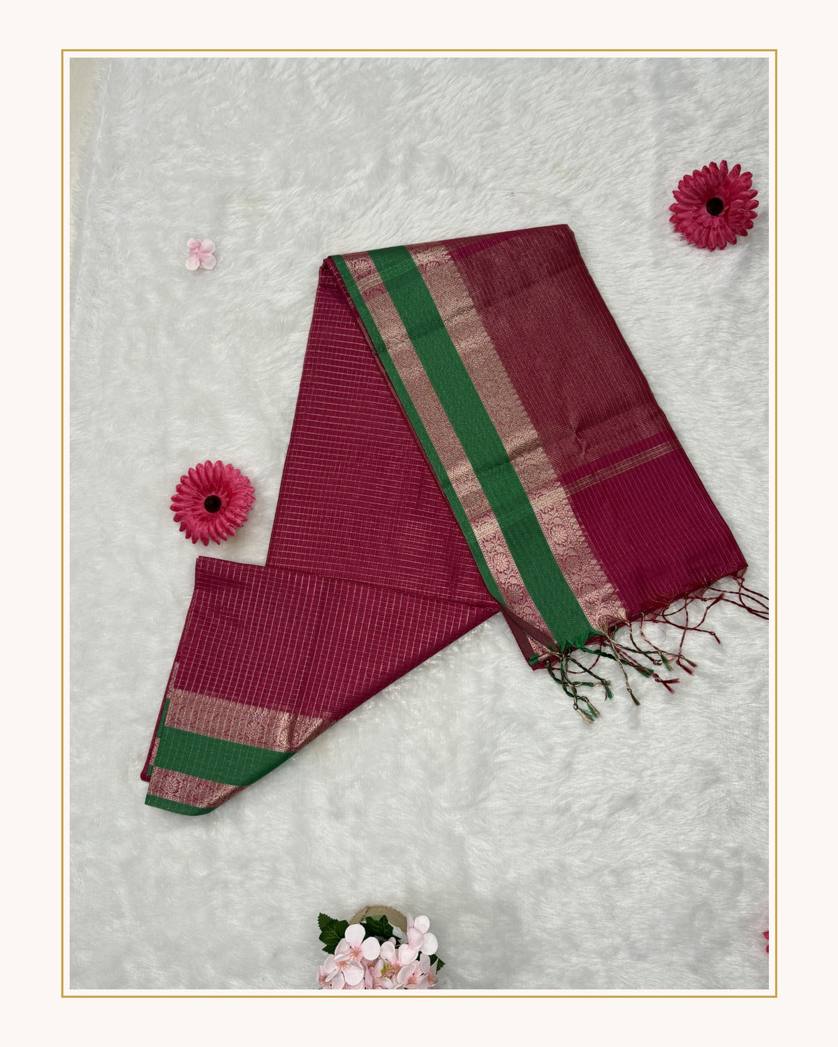 Maheswari - Cotton Silk - Pink Green D Checks Zari