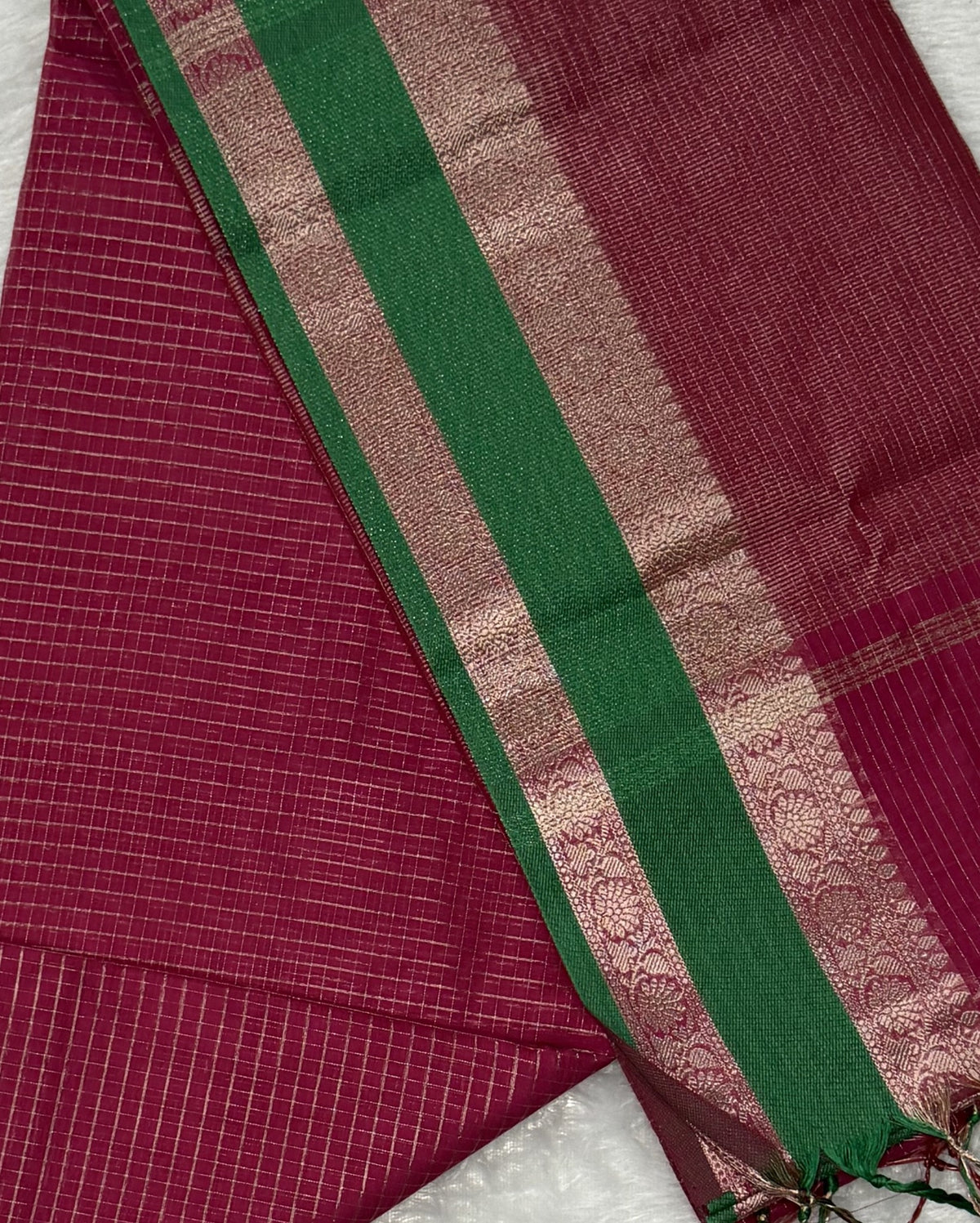 Maheswari - Cotton Silk - Pink Green D Checks Zari