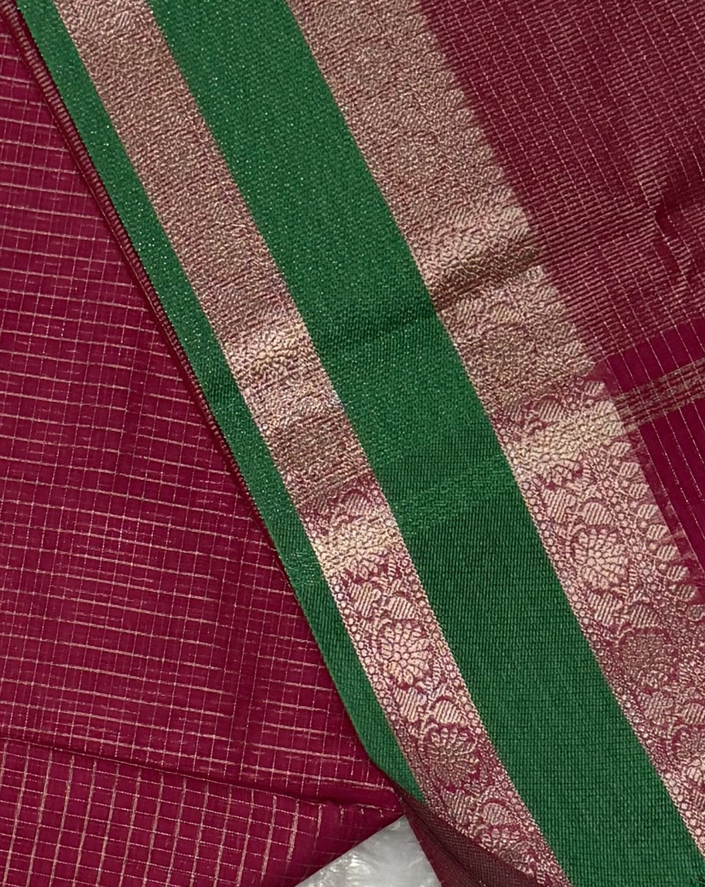Maheswari - Cotton Silk - Pink Green D Checks Zari