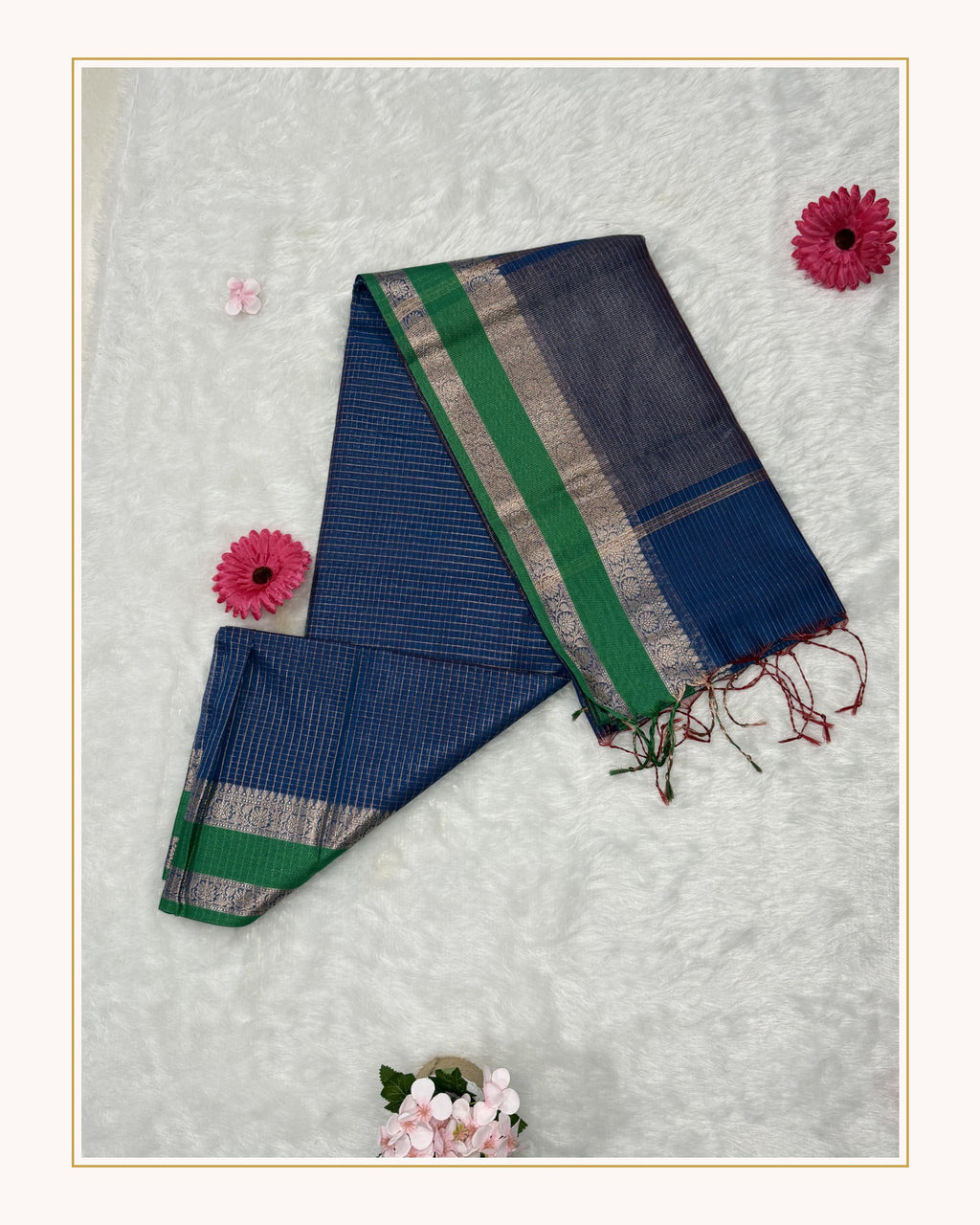 Maheshwari - Cotton Silk - Blue Green D checks Zari