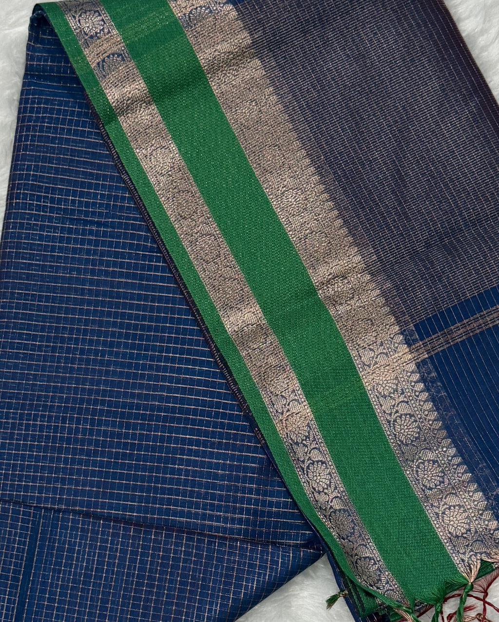 Maheshwari - Cotton Silk - Blue Green D checks Zari