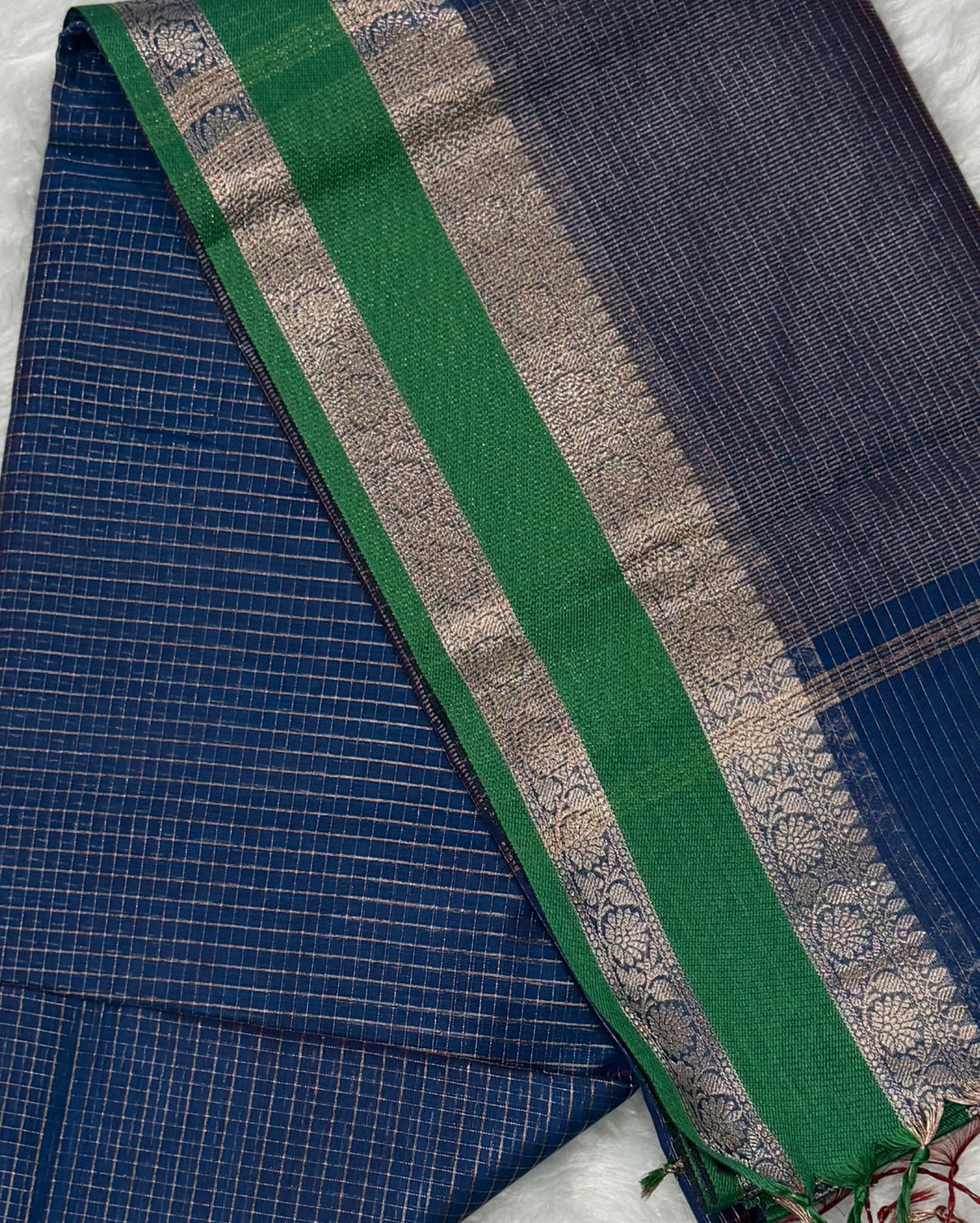 Maheshwari - Cotton Silk - Blue Green D checks Zari