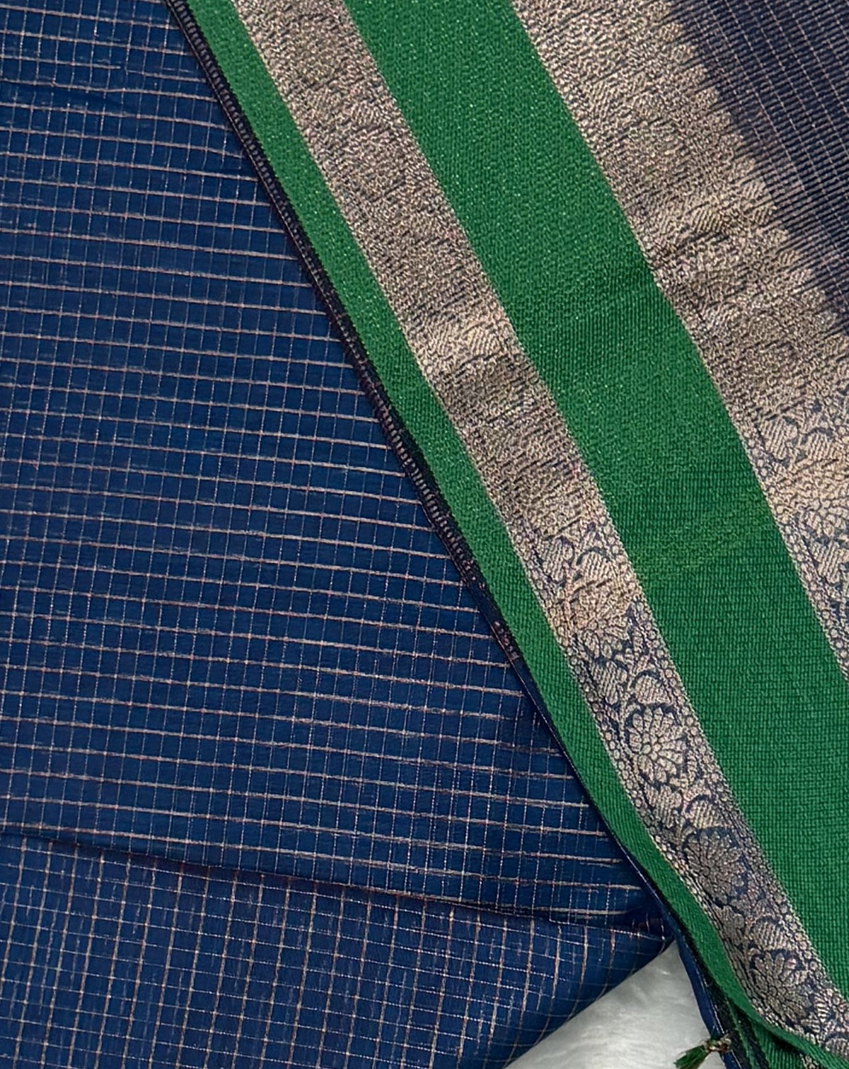 Maheshwari - Cotton Silk - Blue Green D checks Zari