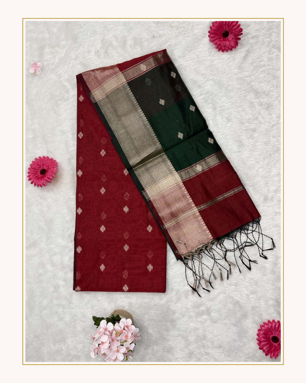 Maheshwari - Cotton Silk - Red Green Butti
