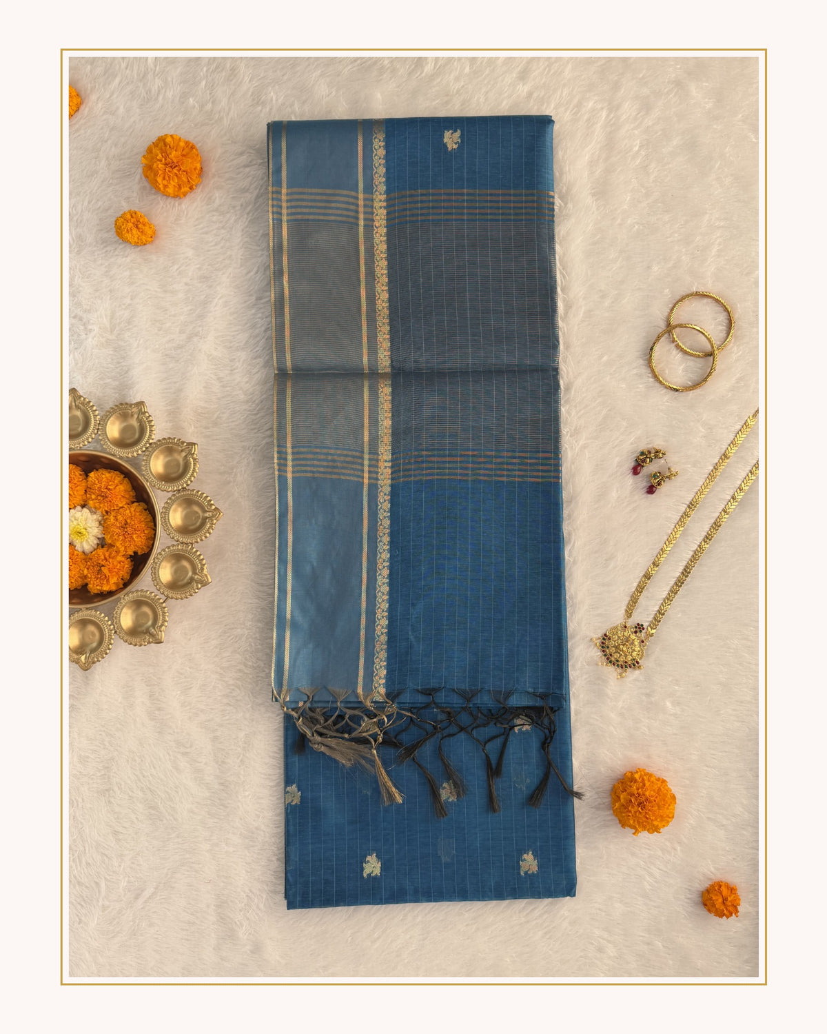 Maheshwari - Cotton Silk - L Blue Line Border