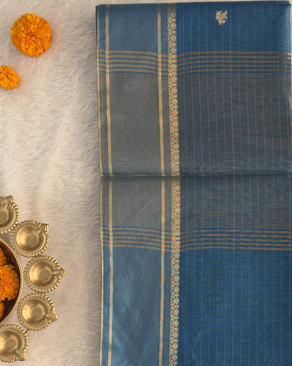 Maheshwari - Cotton Silk - L Blue Line Border