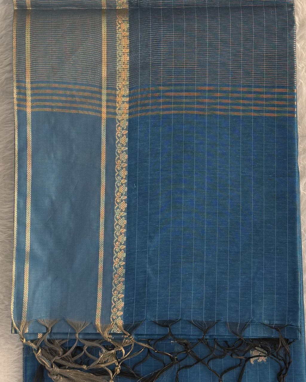 Maheshwari - Cotton Silk - L Blue Line Border