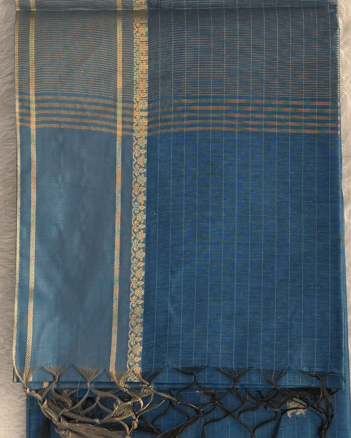 Maheshwari - Cotton Silk - L Blue Line Border