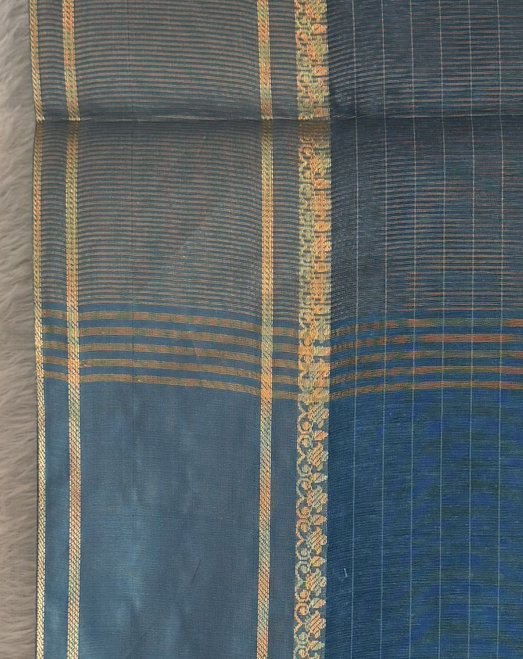 Maheshwari - Cotton Silk - L Blue Line Border