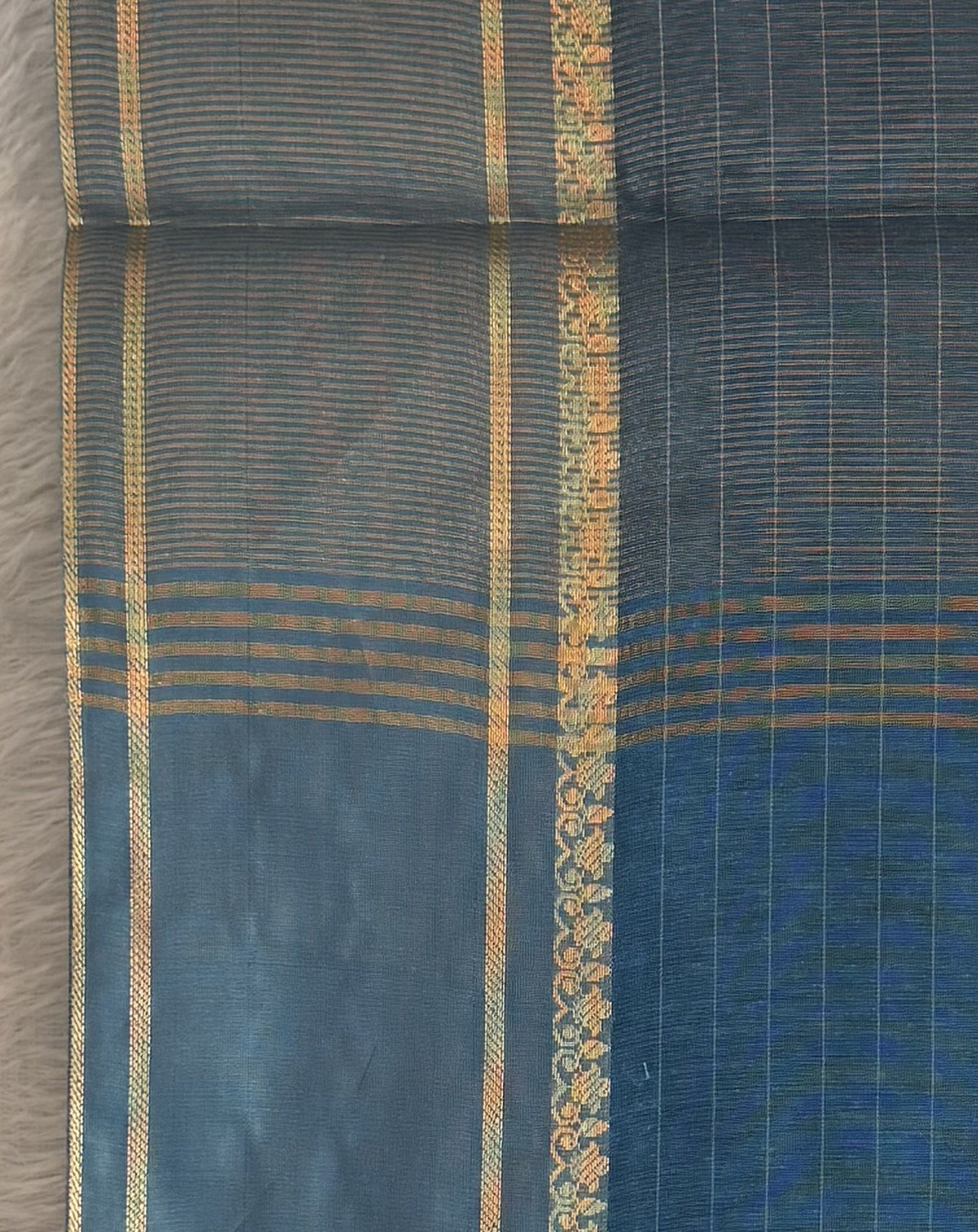 Maheshwari - Cotton Silk - L Blue Line Border