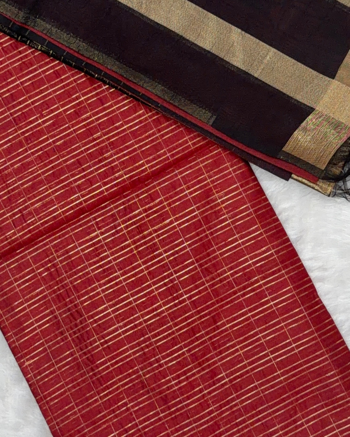Maheshwari - Cotton Silk - Black Red Gold Lines