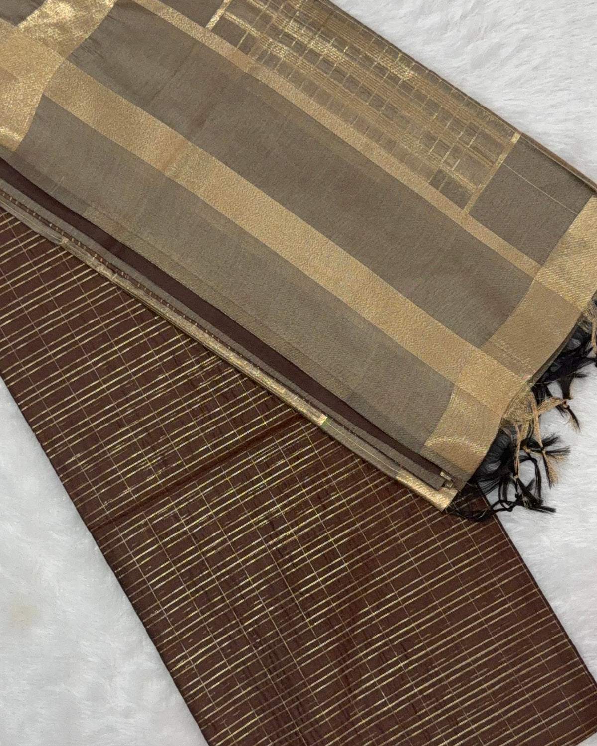 Maheshwari - Cotton Silk - Coffee Brown Gold Line