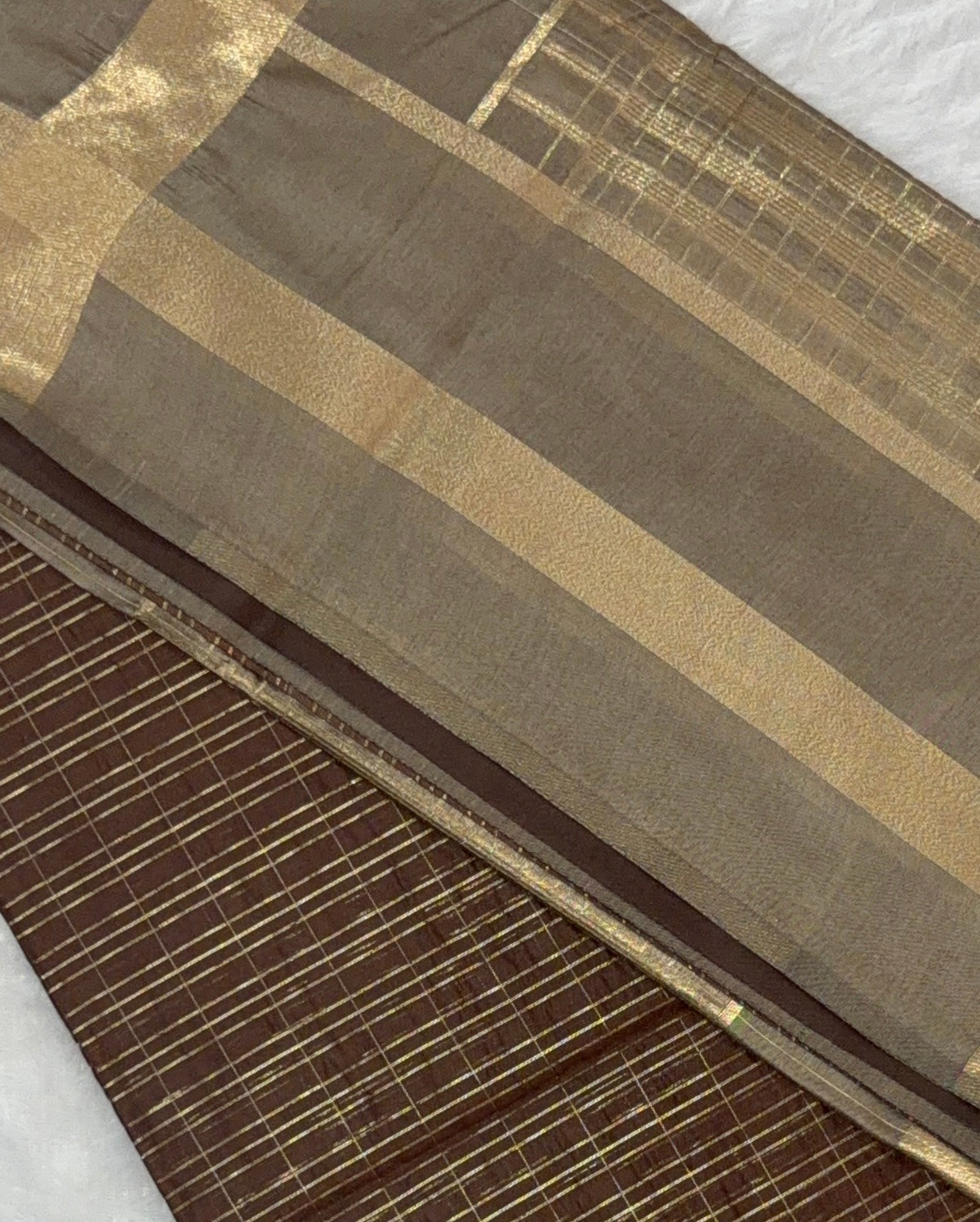 Maheshwari - Cotton Silk - Coffee Brown Gold Line
