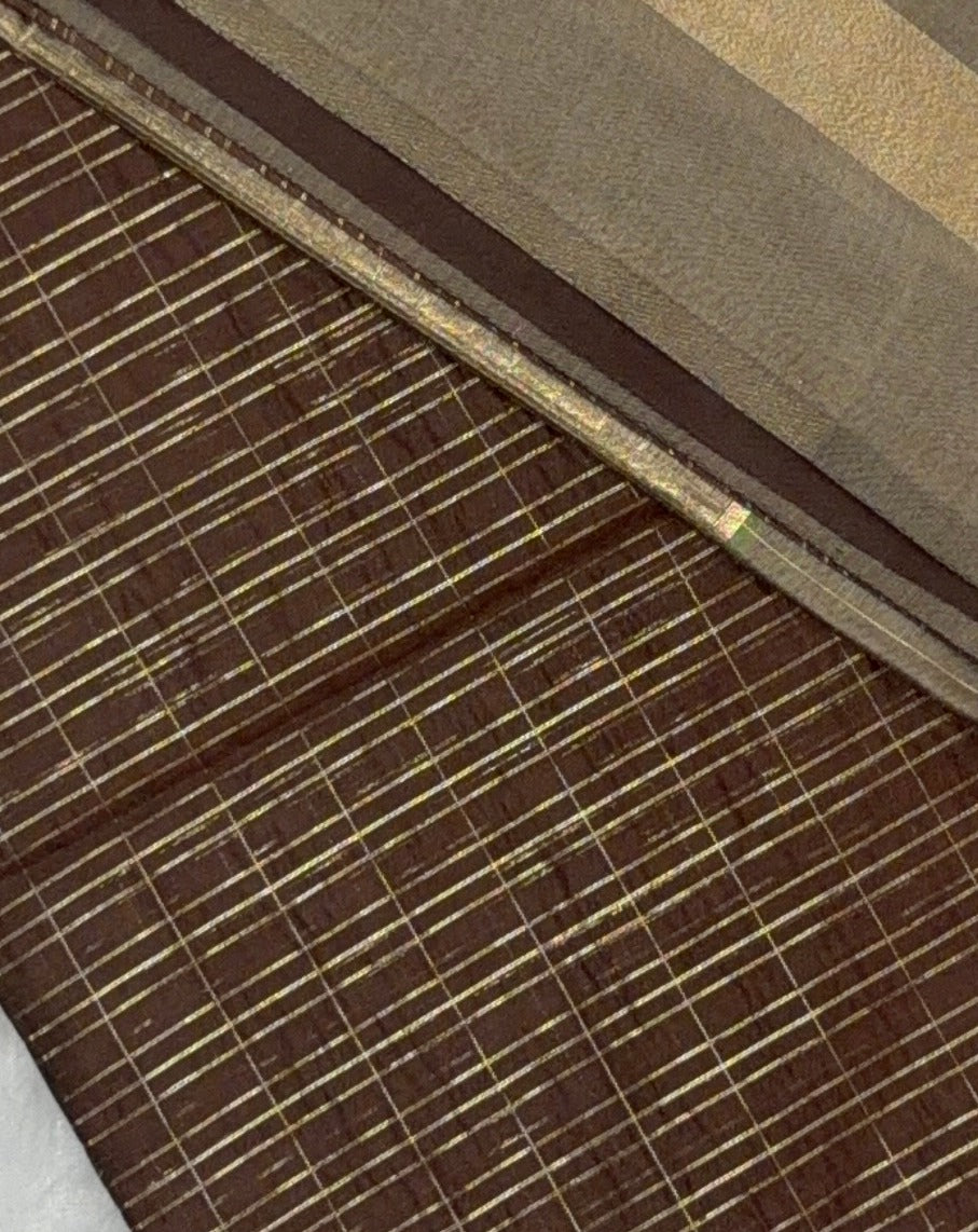 Maheshwari - Cotton Silk - Coffee Brown Gold Line