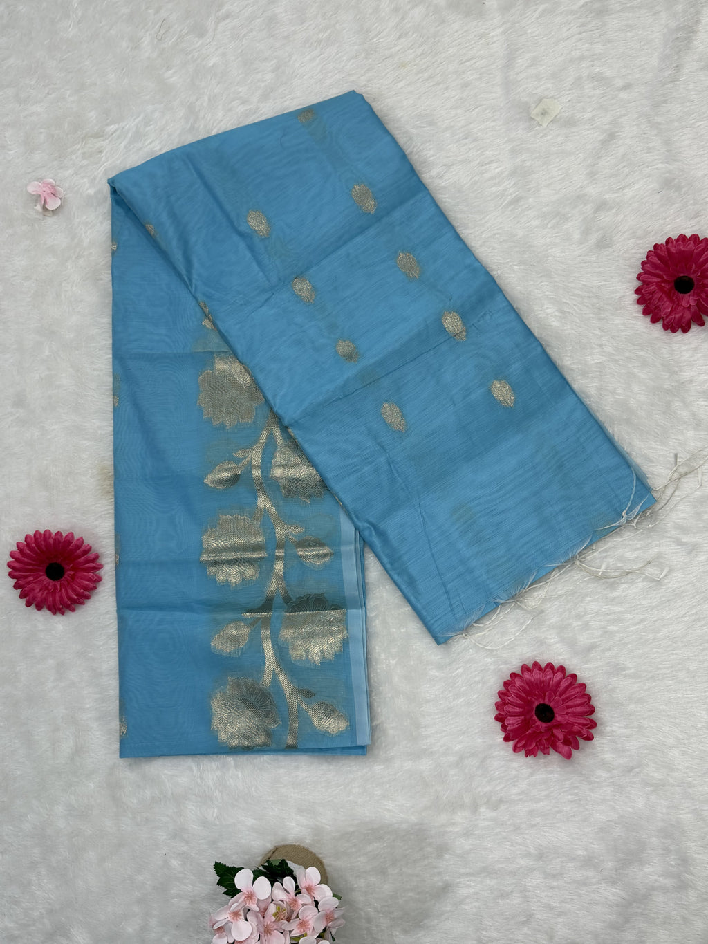 Maheshwari - Cotton Silk - Sky Blue Pastel Big