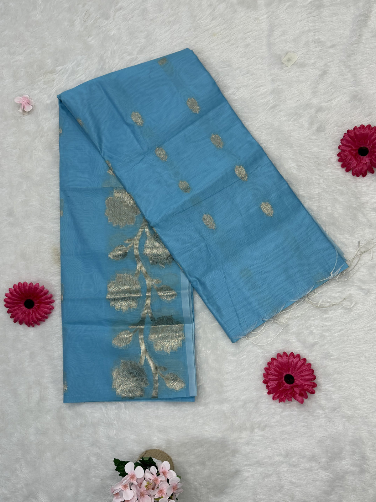 Maheshwari - Cotton Silk - Sky Blue Pastel Big