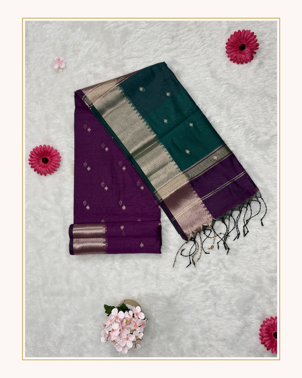 Maheshwari - Cotton Silk - Green Purple Butti