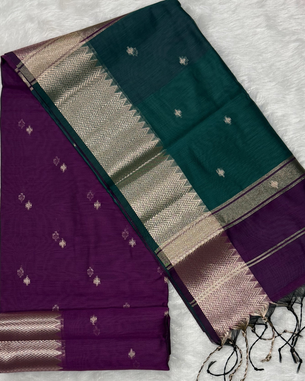 Maheshwari - Cotton Silk - Green Purple Butti