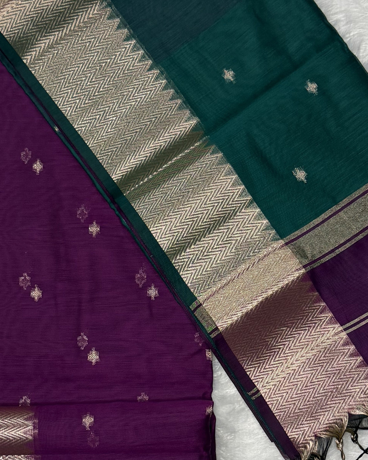 Maheshwari - Cotton Silk - Green Purple Butti