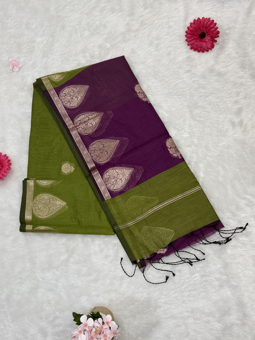 Maheshwari - Cotton Silk - Green Purple Paan