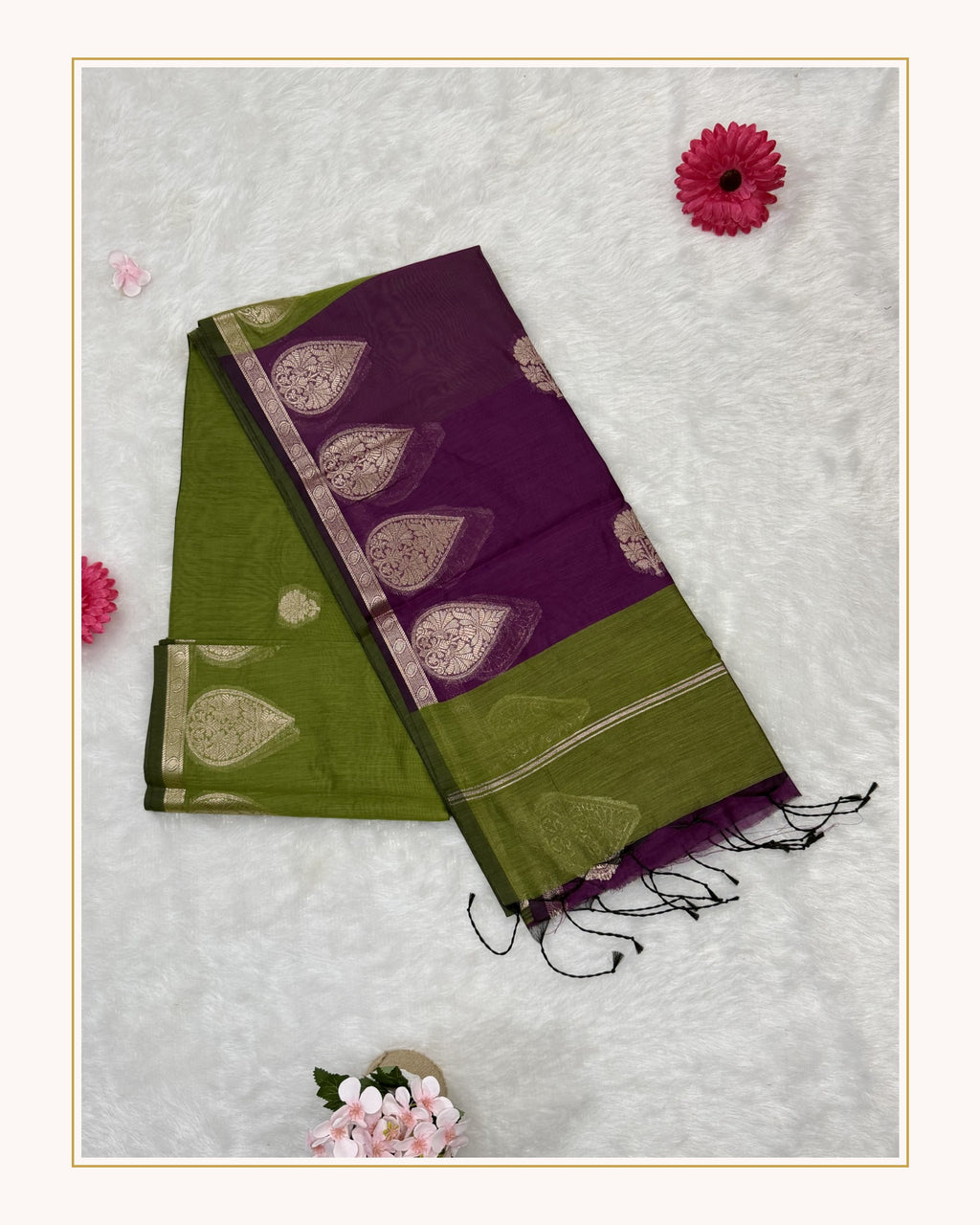 Maheshwari - Cotton Silk - Green Purple Paan