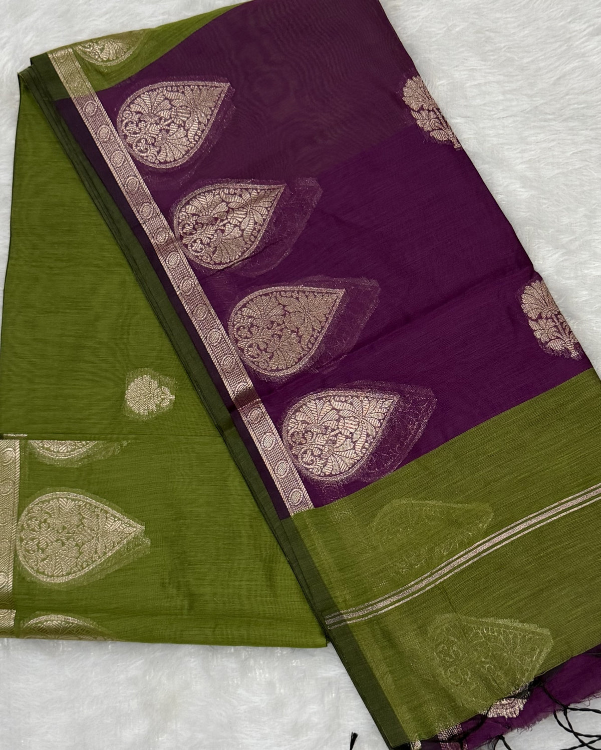 Maheshwari - Cotton Silk - Green Purple Paan
