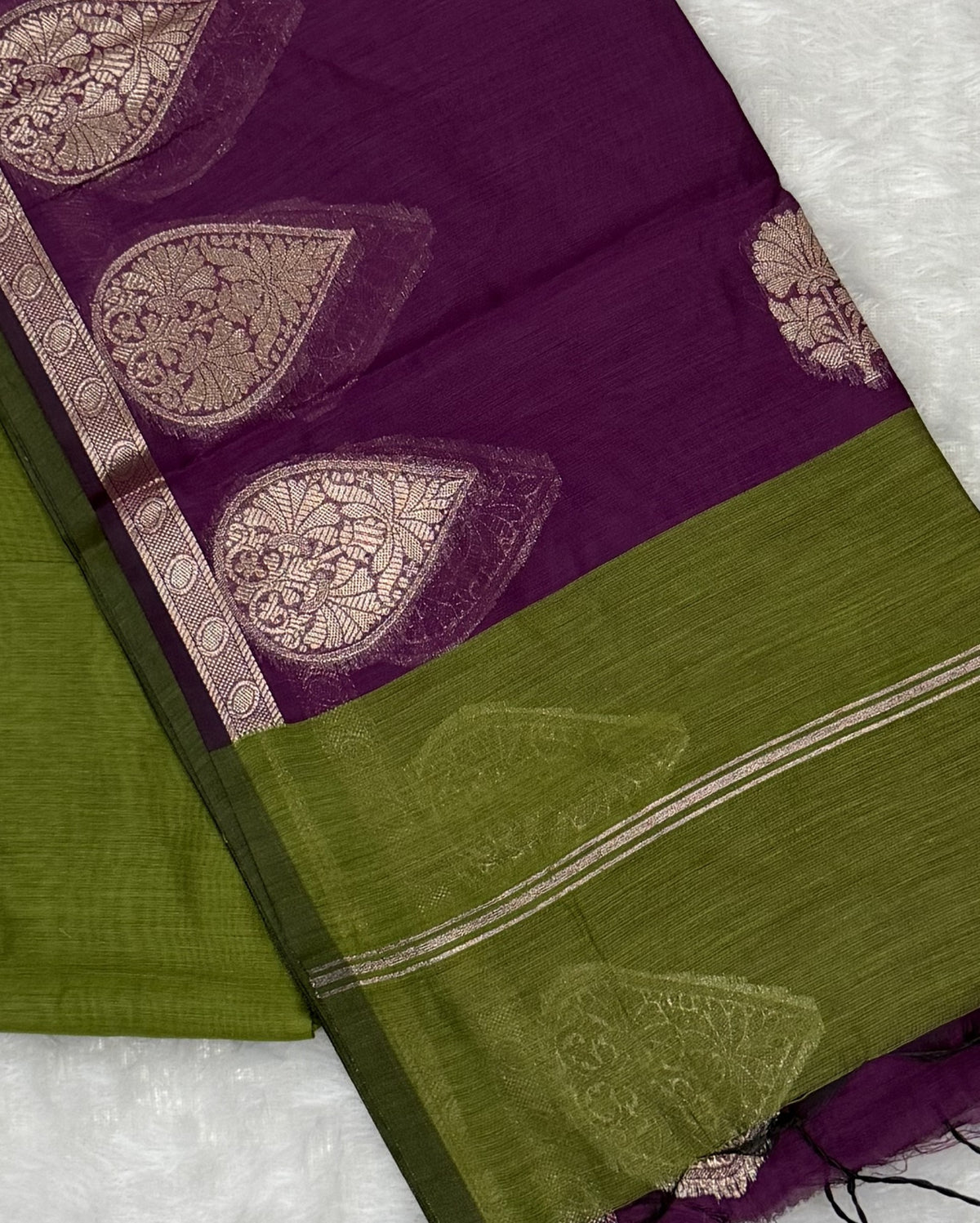 Maheshwari - Cotton Silk - Green Purple Paan