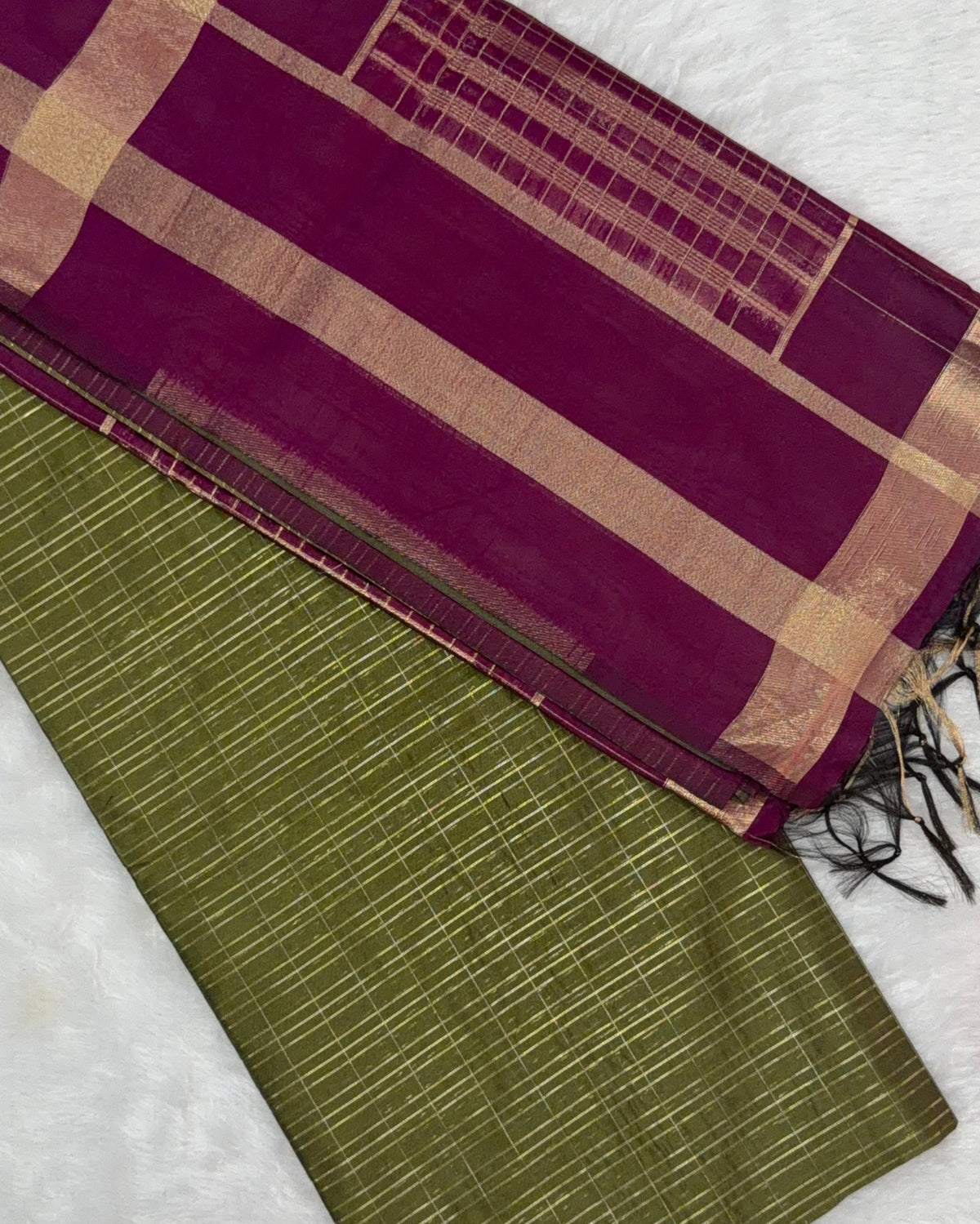Maheshwari - Cotton Silk - Green Magenta Gold Lines