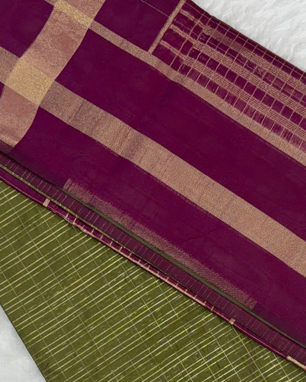 Maheshwari - Cotton Silk - Green Magenta Gold Lines