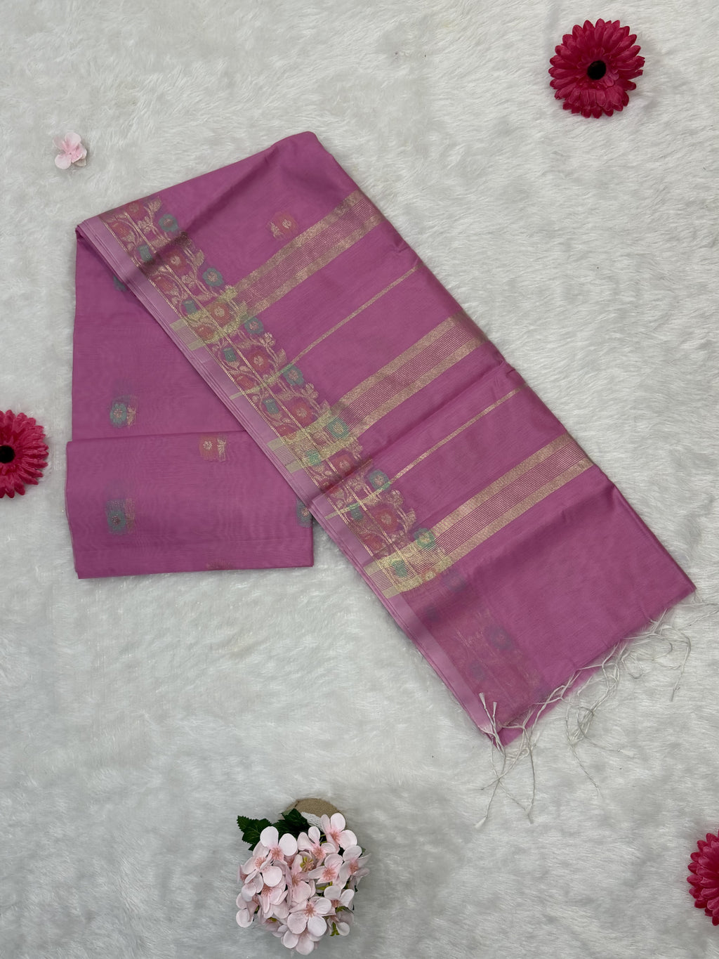 Maheshwari - Cotton Silk - Pastel Baby Pink Kali