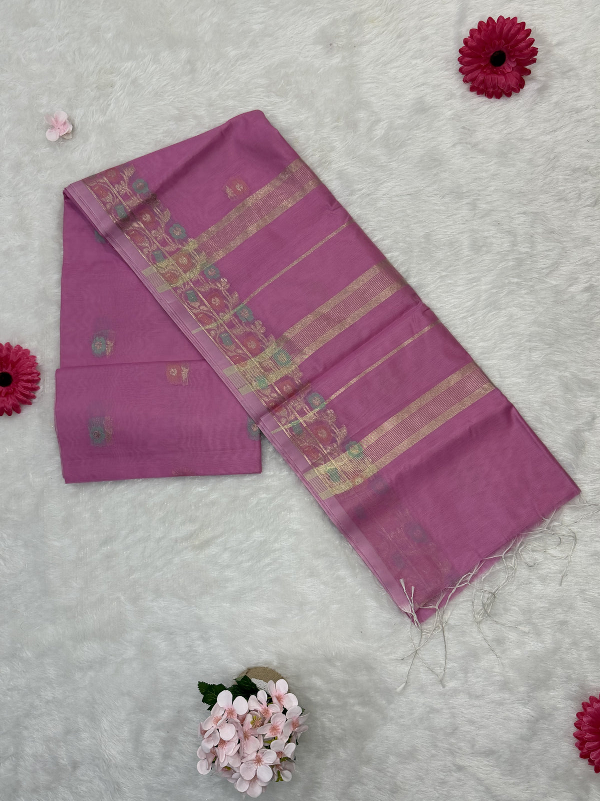 Maheshwari - Cotton Silk - Pastel Baby Pink Kali