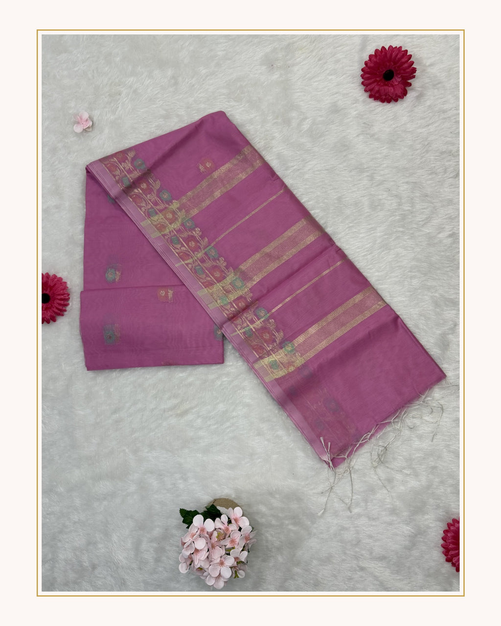 Maheshwari - Cotton Silk - Pastel Baby Pink Kali