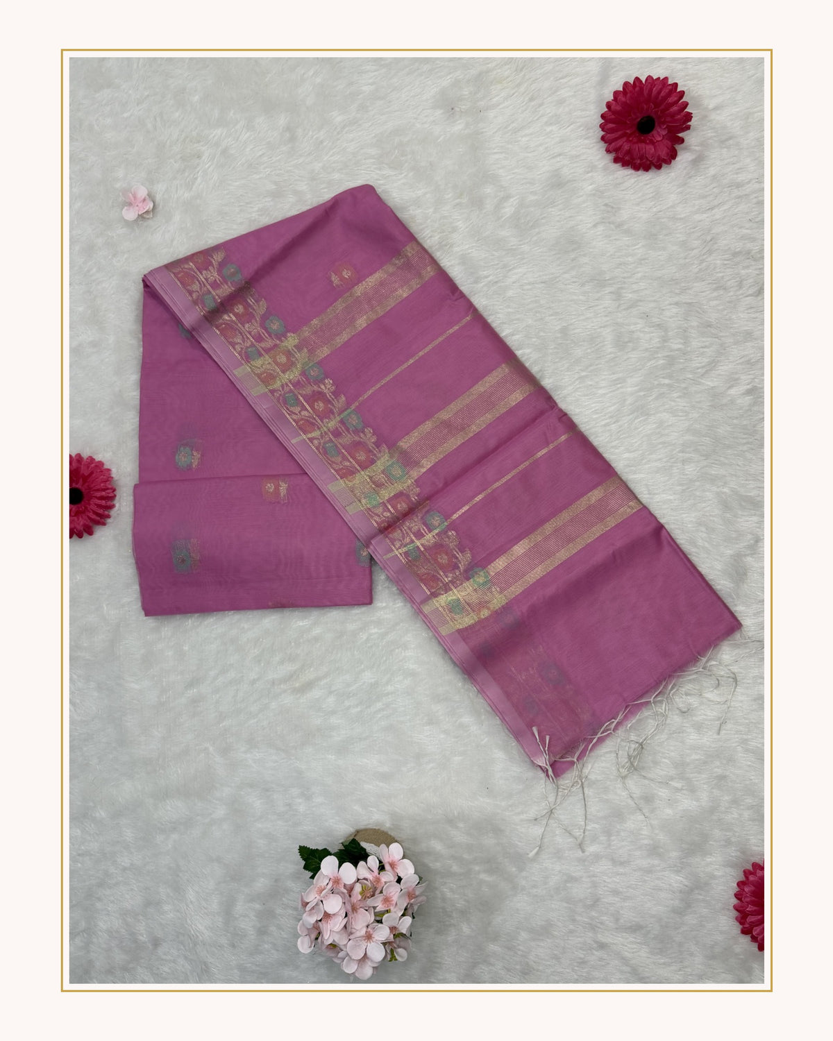 Maheshwari - Cotton Silk - Pastel Baby Pink Kali
