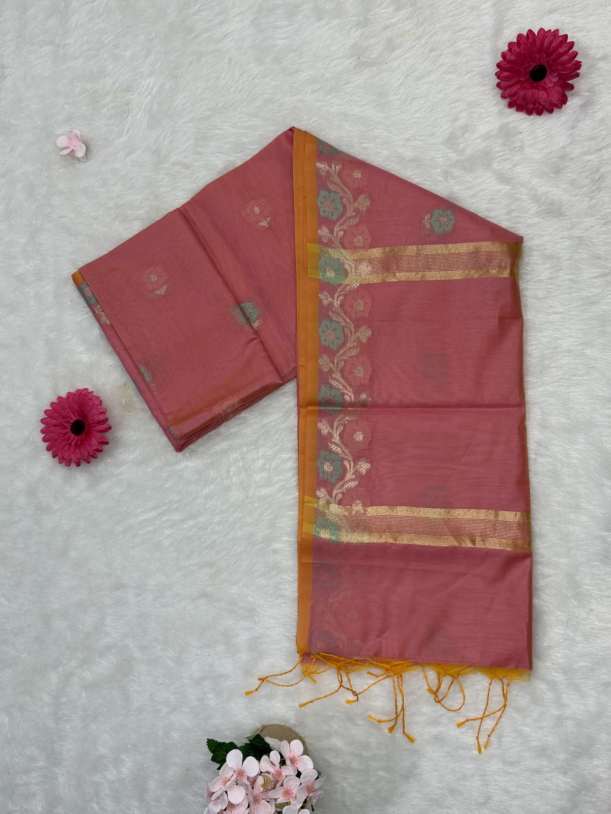 Maheshwari - Cotton Silk - Pastel Peach Kali