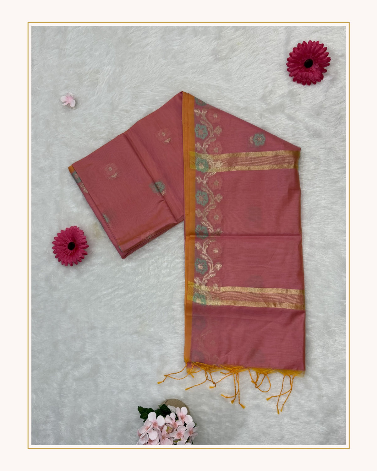 Maheshwari - Cotton Silk - Pastel Peach Kali