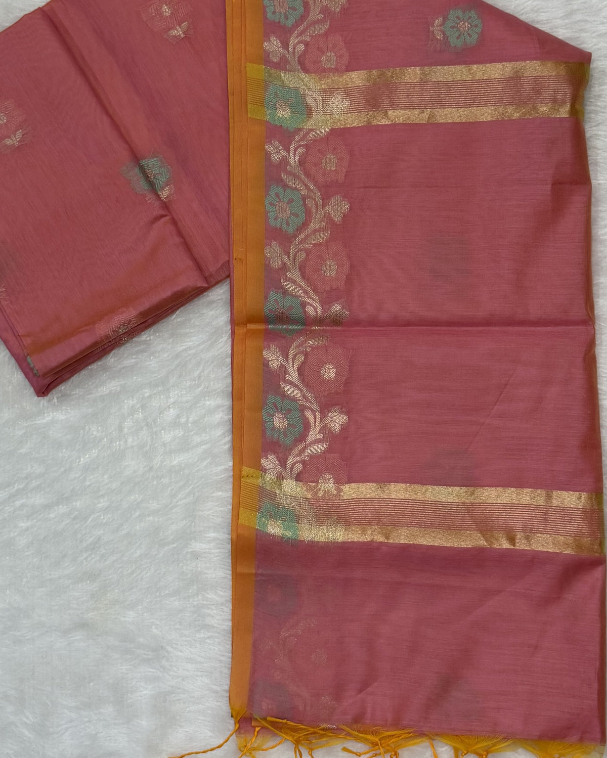 Maheshwari - Cotton Silk - Pastel Peach Kali